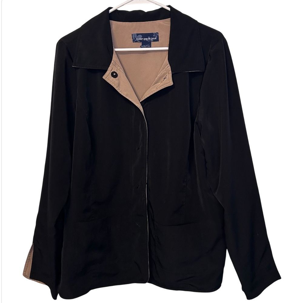 Susan Graver Style Classic Black/Tan Snap Button Jacket Women’s Size Large